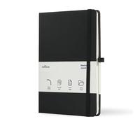 InfinityMarket A5 Notebook, Faux Leather Hardcover Lined Journal - 200 Ruled Pages, 80gsm Thick Paper, Rear Pocket & Pen Loop, A5 Note Book for Work & School, Black