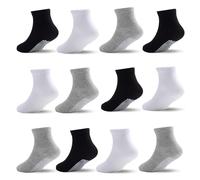 InfiniZer 12 Pairs Baby Grip Socks Toddler Non Slip Socks Soft Breathable Cotton Kids Anti Slip Sock with Grip for Girls Boys Ages 0-5 Years (Age 1-3 Years, A)