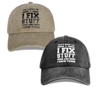 InfiniZer 2 Pack Funny Gifts for Men That's What I Do I Fix Stuff and I Know Things Baseball Cap, Unique Birthday for Husband Dad Grandpa (Khaki + Navy)