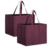 InfiniZer 2 Pack Shopping Bags Large Capacity Foldable Grocery Tote Bags Washable Lightweight Reusable Tote For Supermarket Picnic Camping Travel Beach (2, Wine Red)