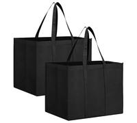 InfiniZer 2 Pack Shopping Bags Large Capacity Foldable Grocery Tote Bags Washable Lightweight Reusable Tote For Supermarket Picnic Camping Travel Beach (2, Black)