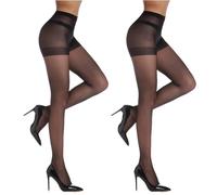 InfiniZer 2 Pairs 20D Sheer Tights For Women High Waist Control Top Pantyhose With Reinforced Toe Ladies Tights Stockings For Everyday Wear (UK, Alpha, S, Regular, Regular, Black)