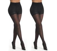 InfiniZer 2 Pairs 40 Denier Black Tights For Women Tummy Control Compression Tights Opaque Pantyhose For Daily Wear Work Travel (UK, Alpha, XL, Regular, Regular, Black)