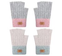 InfiniZer 2 Pairs Fingerless Gloves For Women Winter Warm Knitted Half Fingers Mittens Touchscreen Stretchy Thermal Fingerless Gloves For Driving Gaming Office (Grey + Khaki, One Size)