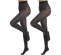 InfiniZer 2Pairs Sparkly Tights Women (UK, Alpha, One Size, Plus, Regular, Black Silver Wire)