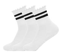 InfiniZer 3 Pairs Grip Socks Pilates Non Slip Socks For Women Reformer Pilates Socks With Ruffle Design For Yoga Dance Hospital Home (3, White)