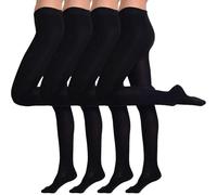 InfiniZer 4 Pairs 90 Denier Black Tights for Women, Soft Stretch Opaque Tights High Waisted Control Top Ladies Pantyhose