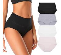 InfiniZer 4Pack Cotton Knickers for Women High Waisted Ladies Underwear Full Briefs Soft Panties Multipack (S, Black + White + Grey + Apricot)