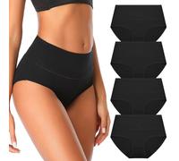 InfiniZer 4Pack Cotton Knickers for Women High Waisted Ladies Underwear Full Briefs Soft Panties Multipack (S, 4*Black)
