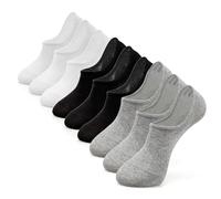 InfiniZer 9 Pairs No Show Trainer Socks for Women and Men, Cotton Invisible Socks with Non-Slip Silicone, Breathable Low Cut Ankle Casual Socks (UK, Numeric, 3, 7, Regular, Regular, Whtie+Black+Grey)