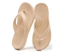 InfiniZer Arch Support Flip Flops Thick Sole Platform Sandals, Non-Slip Cushioning Thong for Women Men UK 3-10 (Khaki, Adult, Men, 8, Numeric Range, UK Footwear Size System, 9, Medium)