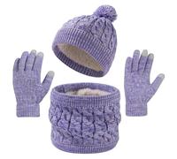 InfiniZer Kids Hat Scarf and Gloves Set for Boys & Girls, Soft Knitted Winter Beanie Hat, Neck Warmer and Touchscreen Gloves, 3-in-1 Thermal Set for Children Age 4-12