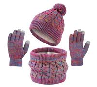 InfiniZer Kids Hat Scarf and Gloves Set for Boys & Girls, Soft Knitted Winter Beanie Hat, Neck Warmer and Touchscreen Gloves, 3-in-1 Thermal Set for Children Age 4-12