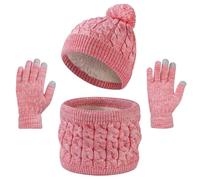 InfiniZer Kids Hat Scarf and Gloves Set for Boys & Girls, Soft Knitted Winter Beanie Hat, Neck Warmer and Touchscreen Gloves, 3-in-1 Thermal Set for Children Age 4-12