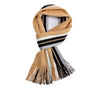 InfiniZer Men's Scarf - Thick & Soft Black Grey Striped Gradient Scarf with Tassels, Faux Cashmere Winter Scarf for Men, Fashionable & Versatile Gift (Khaki)