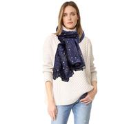 InfiniZer Sparkly Scarf for Women, Lightweight Soft Shawl with Rose Gold Foil Star Glitter Print, 70.7x29.5 Inch Wrap for All Seasons, Wedding & Party Accessory (Navy Blue)
