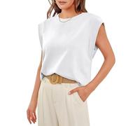 InfiniZer White Vest Tops for Women - UK Women's Vests Sleeveless, Soft Elastic Cap Sleeve Tank Tops, Minimalist Round Neck Slim (UK, Alpha, M, Regular, Regular, White)