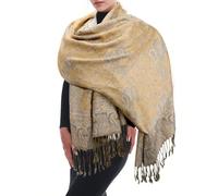 InfiniZer Women Pashmina Shawls and Wraps Scarf,Cashew Flower Big Scarf with Fringe for Evening Dresses Festivals & Daily Wear (Beige)