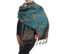 InfiniZer Women Pashmina Shawls and Wraps Scarf,Cashew Flower Big Scarf with Fringe for Evening Dresses Festivals & Daily Wear (Green)