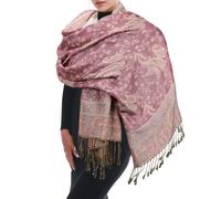 InfiniZer Women Pashmina Shawls and Wraps Scarf,Cashew Flower Big Scarf with Fringe for Evening Dresses Festivals & Daily Wear (Pink)