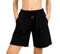 InfiniZer Womens Activewear Shorts - Plus Size Gym Shorts for Women UK, Lounge Shorts with Deep Side Pockets, Wide Elastic Waist Running Casual Shorts (UK, Alpha, XL, Regular, Regular, Black)