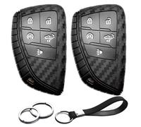 INFIPAR 2pcs Compatible with Chevy GMC Key Fob Cover Case Key Chain fit for Chevrolet Chevy Silverado 1500 2500 3500 HD EV GMC Sierra 1500 2500 3500 HD Accessories Shell Holder Carbon Fiber Black