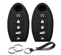 INFIPAR 2pcs Compatible with Nissan Altima Maxima Murano Armada Rogue Pathfinder Sentra Titan Versa Infiniti JX35 Q50 Q60 QX60 QX50 QX80 Black Key Fob Cover Case Key Chain Protector Holder