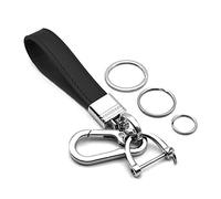 INFIPAR Multifunctional Car and Home Keychain Black Genuine Leather Key Chain and Metal Key Rings for Men Women, with 360 Degree Rotatable Snap Swivel and Anti-lost Screw