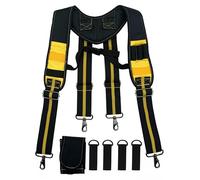Infithvac Tool Belt Suspender for Men 4 Point Padded with Attachment Loops, WristBand Pouch Pocket for Construction Worker, Yellow Stripe, One size