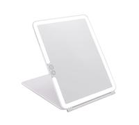 Infitrans Large Travel Makeup Mirror with Lights, 3 Colors Light Mode, Built in 1800mA Batteries Rechargable Portable Mirror,Vanity Mirror with Light Dimming Touch Sensor