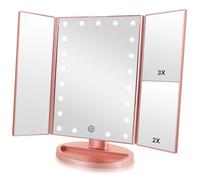 Infitrans 3 Folds Lighted Vanity Makeup Mirror,1X/2X/3X Magnification, 21 LED Light Bright Table Mirror with Touch Screen,180 Adjustable Rotation,Portable Travel Cosmetic Mirror