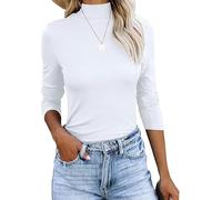 INFITTY Women Long Sleeve Shirts Mock Turtleneck Tops Spring Slim Fit Basic Lightweight Plain T Shirt Tight Tee White XL……