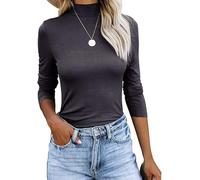 INFITTY Women's Mock Turtleneck Shirts Casual Slim Fit Tops Spring Long Sleeve Tops Plain T-Shirts Basic Lightweight Tee Black S……