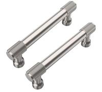 INFJMH 2 Pack Brushed Satin Nickel Cabinet Pulls Modern Knurled Drawer Handles for Cupboard Wardrobe Dresser Bedroom Nightsand Kitchen Hardware(96mm)