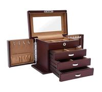 INFJMH 4 Layer Wooden Jewelry Box for Women Girls with Lock and Mirror Large Capacity Drawers Jewelry Organizer Storage Cabinet for Rings Earrings Necklaces Watches