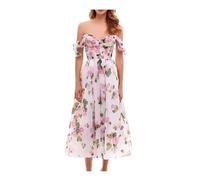 INFJMH Sleeveless Chiffon Floral Print Evening Dress for Women Summer Sling Backless Cocktail Party Corset Dresses