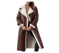INFJMH Women's Fleece Long Blazer Jacket Winter Notched Lapel Sherpa Lined Trench Coat Faux Leather Outwear with Belt