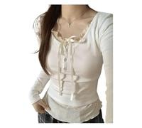 INFJMH Y2K Coquette Shirts for Women Lace Patchwork Tight Crop Tops Aesthetic Baby Tee Bow Tie Cutecore Clothes