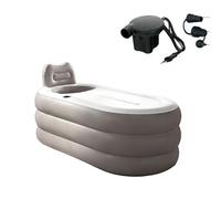 Inflatable Adult Bathtub, Portable Cold Plunge Tub for Athletes with Zipper Cover, Home Spa Cold Water Therapy Soaking Tub with Headrest, Cup Holder (Air Pump Included) (Oval-145x80x45cm)
