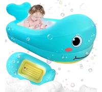 Inflatable Baby Bathtub, 32x20x10 Inch Cute Cartoon Whale Baby Bath Tub with Drainage Port, Soft Non-Slip Toddler Essentials for Girls, Boys