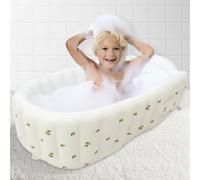 Inflatable Baby Bathtub Non-Slip Travel Baby Bath Tub Built in Air Pump Ergonomic Blow Up Bathtub for Toddlers Foldable Inflatable Infant Bath Tub with Drain Stopper for Newborns(Olive Style)