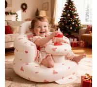 Inflatable Baby Seat for Infants 4-36 Months,Sit Me Up Floor Seat for Baby with Tray and Back Support,Learning to Sit,Includes Built-in Air Pump(Pink Bunny)