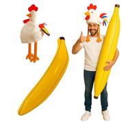 Inflatable Banana 162cm & Funny Chicken Hat Set - Giant Blow-Up Banana Prop with Plush Fancy Dress Hat - Hilarious Costume Accessories for Parties, Stag & Hen Dos, Festivals, Jungle & Farm Themes