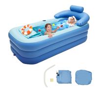 Inflatable Bath, PVC Portable Bathtub with Inflatable Cushion & Drainage Pipe, 150 * 80cm Foldable Inflatable Pools, Portable Tub for Adults & Kids (Blue)