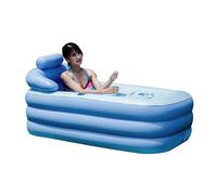 Inflatable Bath Tub for Adult, 150 x 80cm Portable PVC SPA Bathtub Family Home Spa Soaking Tub with Zipper Cover, Cup Holder & Water Line, for Family Bathroom or SPA, Blue