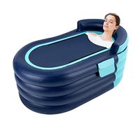 Inflatable Bath Tub for Adults, Foldable Soaking Bathtub with Zipper Cover Lid and Pocket, Portable PVC Massage Sweat Steam Bath Tub for Home Pool Bathroom, 84 x 140 x 74 cm