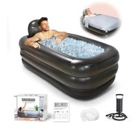 Inflatable Bathtub with Pump and Bath Pillow Headrest, Outdoor & Indoor Freestanding Foldable Spa Tub Portable Family SPA Bath Tub, Ideal for Hot Bath ice Bath (Dark Grey)