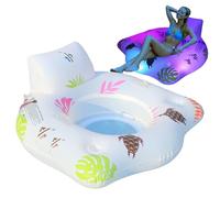 Inflatable Bed Pool Float, Inflatable Swimming Pool Float, Inflatable Pool Float Lounger Float with 2 Cup Holders Lake Floats and LED Pool Toys, Swimming Pool Lounger Float