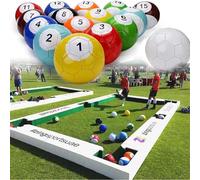 Inflatable Billiards Football Snooker Balls Set - 16pcs Leather Pool Kick Billiards Set for Table Games, Backyard, and Outdoor Entertainment