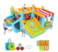 Inflatable Bouncy Castle for Children 3-12 Years Suitable for Indoor and Outdoor with Obstacle Course, Toy Market Stall, Football Shooting System, Ball Pit and Blower
